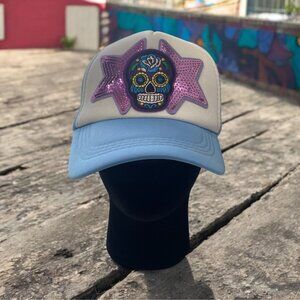Sugar Skull Sequin Star Trucker Hat Day of the Dead Embroidered Festival Unique